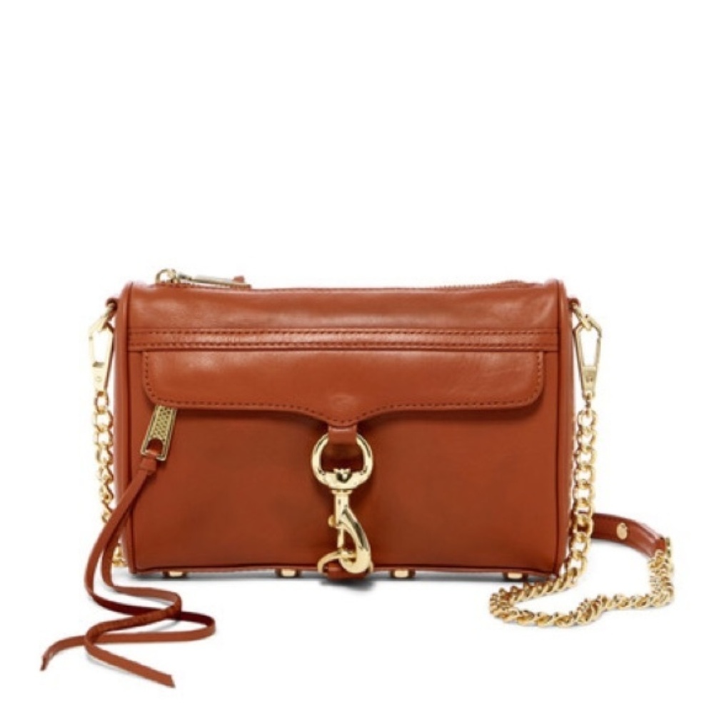Rebecca Minkoff Brown Leather Mini MAC Crossbody Bag with Gold Hardware